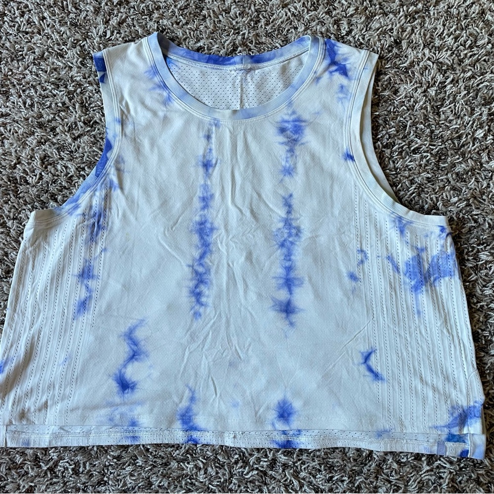 lululemon athletica White and Blue Shibori Muscle Tee